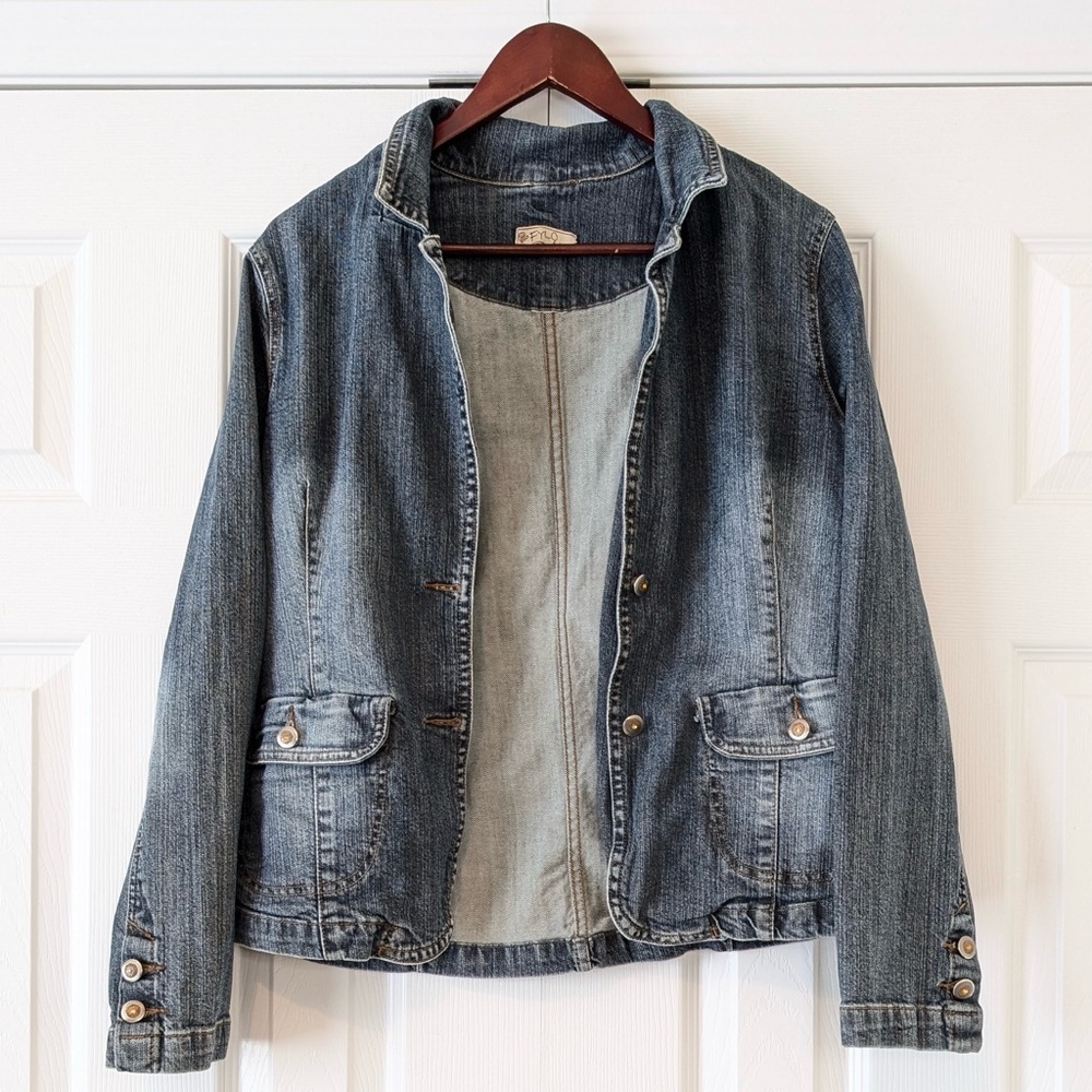 Size L Authentic Y2K Vintage Fylo Whimsigoth Denim Button Up Coat Bohemian Fairy - Picture 3 of 15